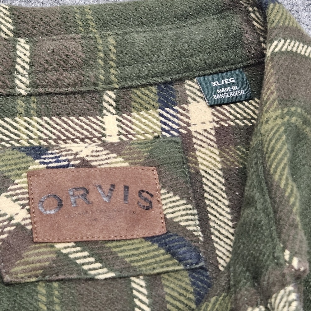 Orvis‎ Flannel Shirt Mens XL Green Plaid Cotton Button Down Outdoor Casual L/S - Picture 3 of 7